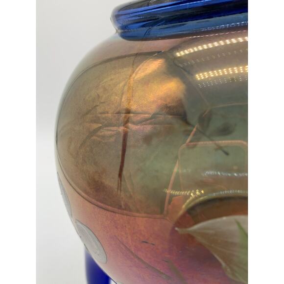 Vintage Cobalt Carnival Glass Cherry Blossom Water Pitcher Irredescent Read!! - Picture 8 of 13